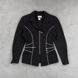 Vintage 1980s Nicolini Zip Front Jacket w/ Contrast Piping Women Medium